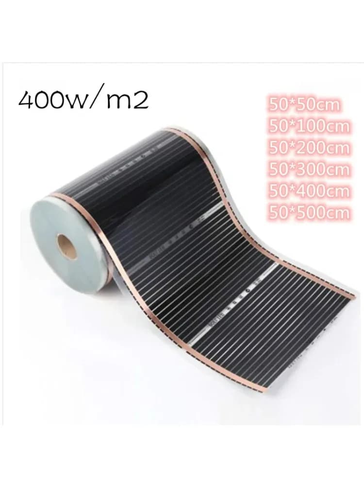 50cm width All Sizes 400w/m2 Infrared Carbon AC220V Underfloor Heating Film Low Electrical Warm Mat