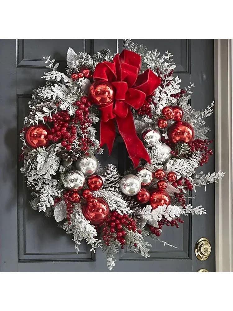 Newest Front Door Christmas Door Wreath Red Wreaths for Door Window Mantle Christmas Door Rattan Wreath Hanging Decoration