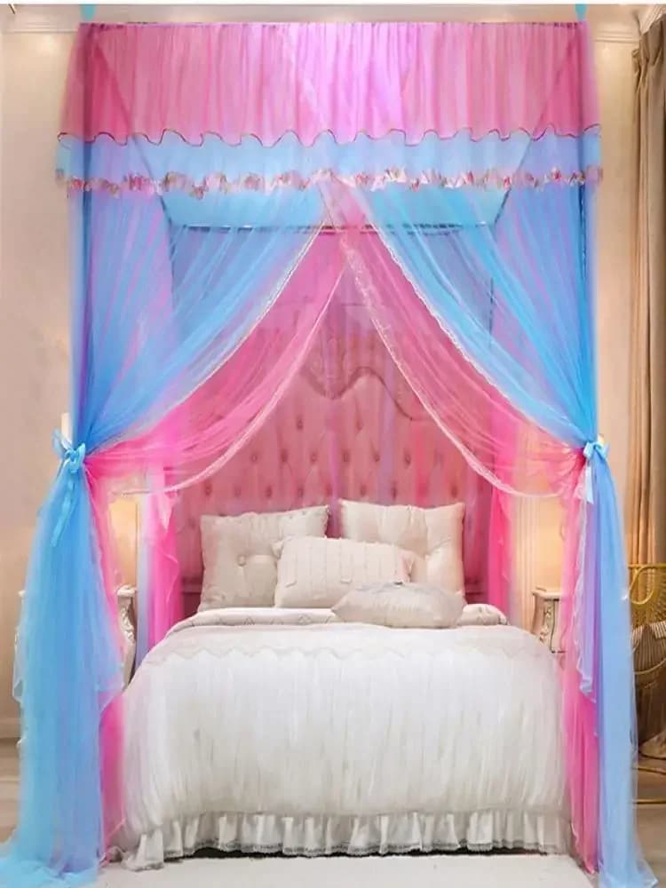2025 New Palace Double-Layer Contrasting Mosquito Net Girl Style Encrypted Triple Door Soft Mesh Floor Bed Canopy with Folds