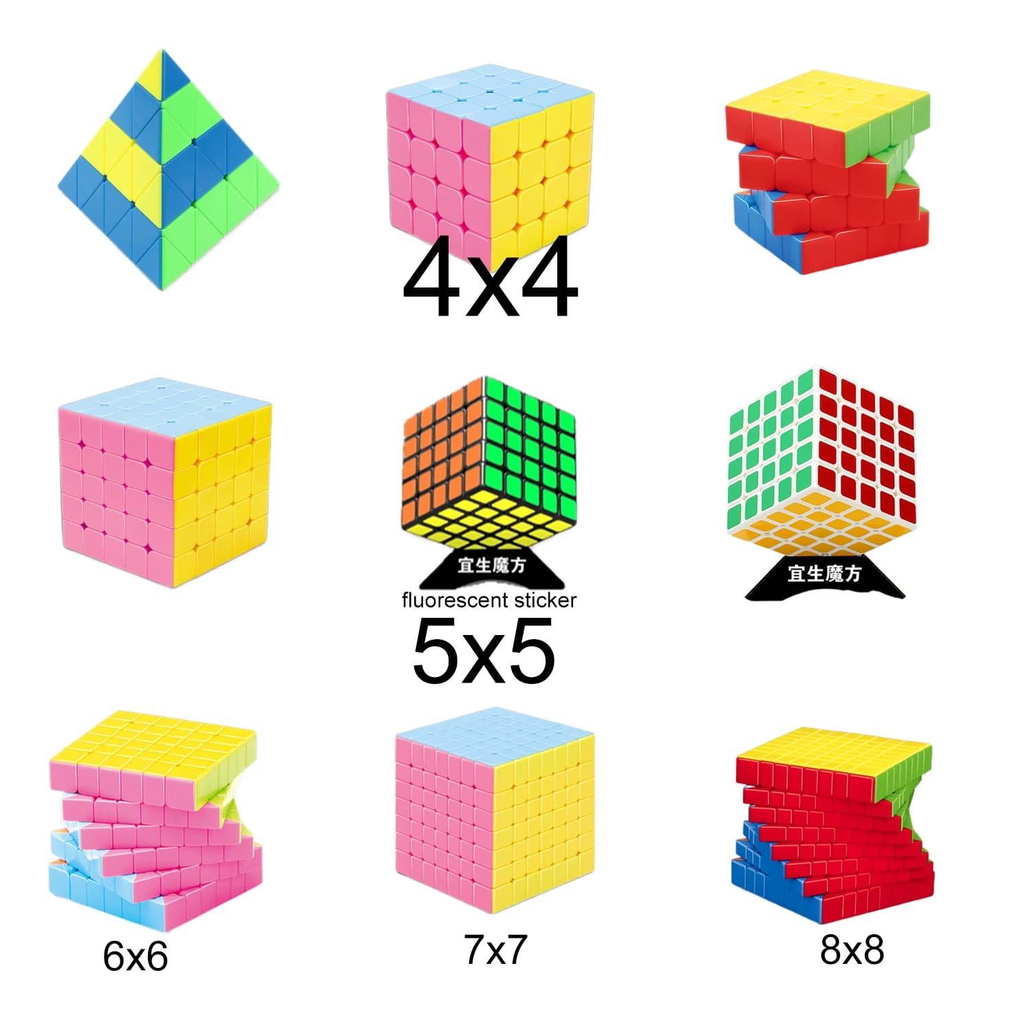 Yisheng Magic Pyramid Cube 4x4 5x5 6x6 7x7 8x8 Puzzle Toys Educational Brain Teaser Game Speed Cube Kids Gift Cubes