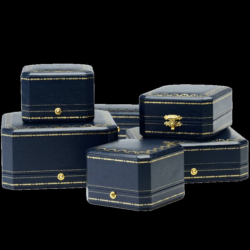 MISHITU Blue PU Leather Jewelry Box for Ring Pendant Necklace Packaging Display Octagonal Storage Gift Box Exquisite Decoration