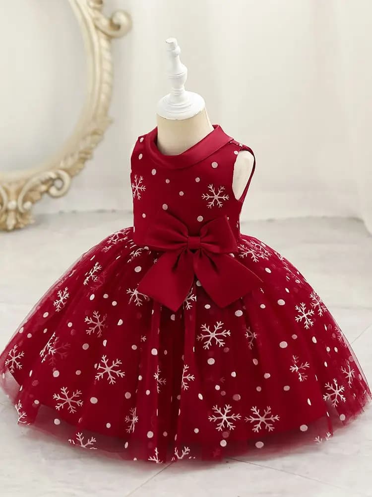 Christmas Kid Girl Dress Snowflake Party Dress for Baby 1 Year Birthday Toddler Children Princess Dress Christening Gown 1-6Y
