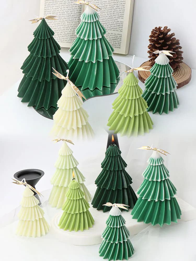 4-Layer Christmas Tree Silicone Candle Mold 3D Diagonal Striped Plant Soap Resin Plaster Mould Chocolate Making Party Decor Gift