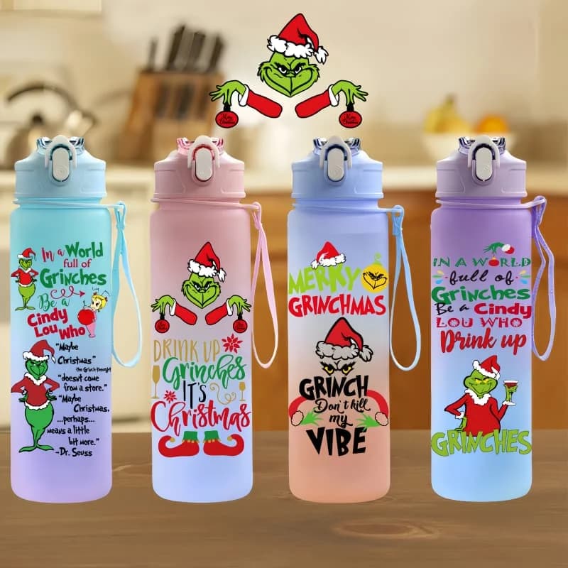 The Grinch Cartoon Character Water Cup Large Capacity Portable Rope Outdoor Sports Drinking Bottle Boy and Girl Gift