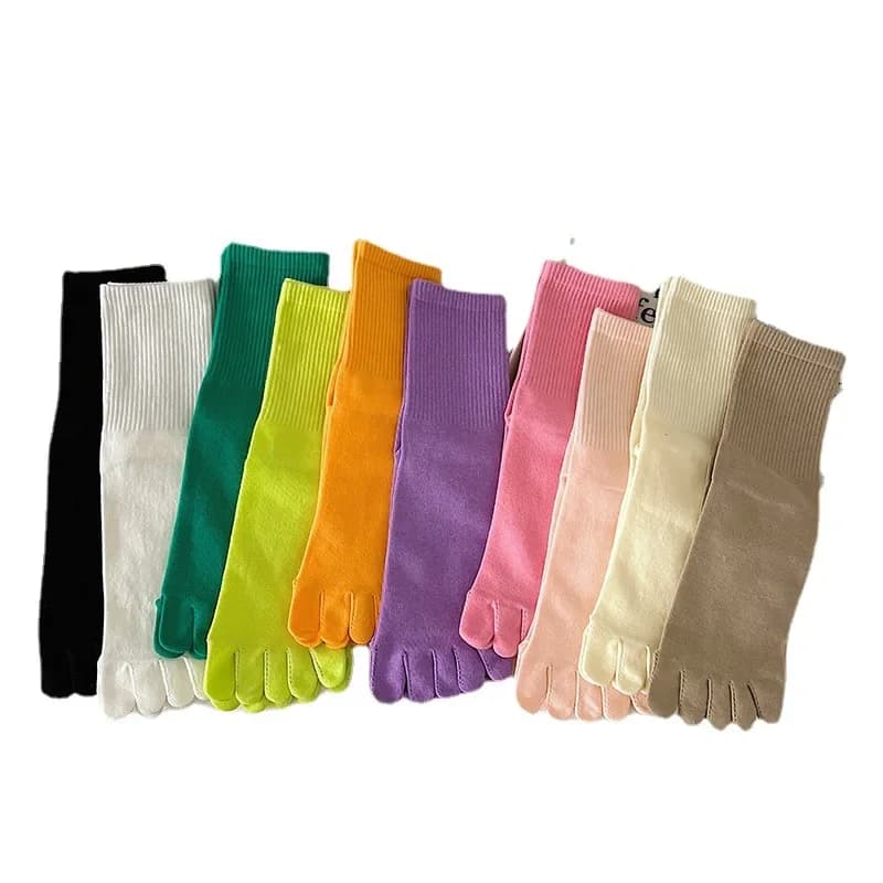 Color five-finger cotton sweat-absorbing breathable sports socks Japanese candy color split-toe women's socks