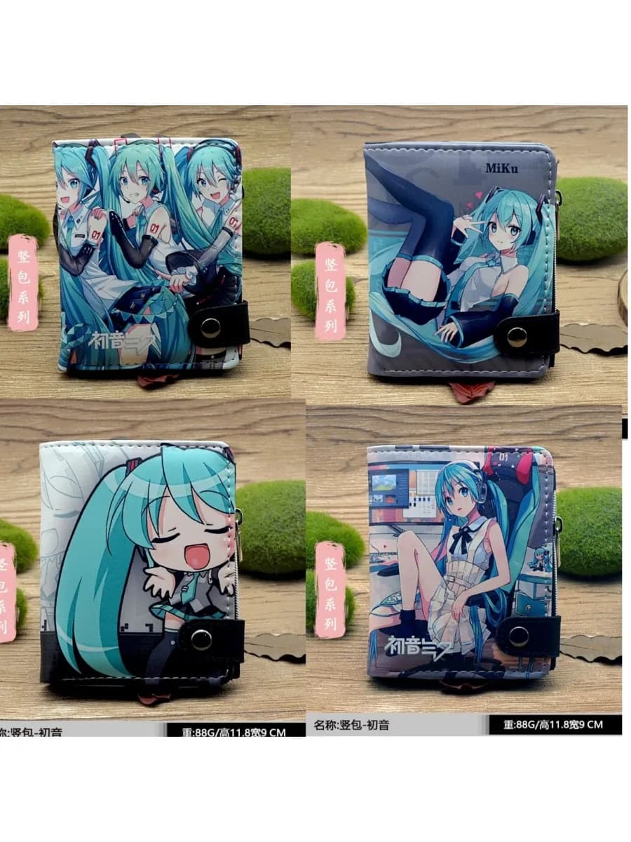 Kawaii Hatsune Miku Short Wallet Miku Cartoon Cute Children Coin Wallet Pu Women Card Folding Clip Accessories Christmas Gifts