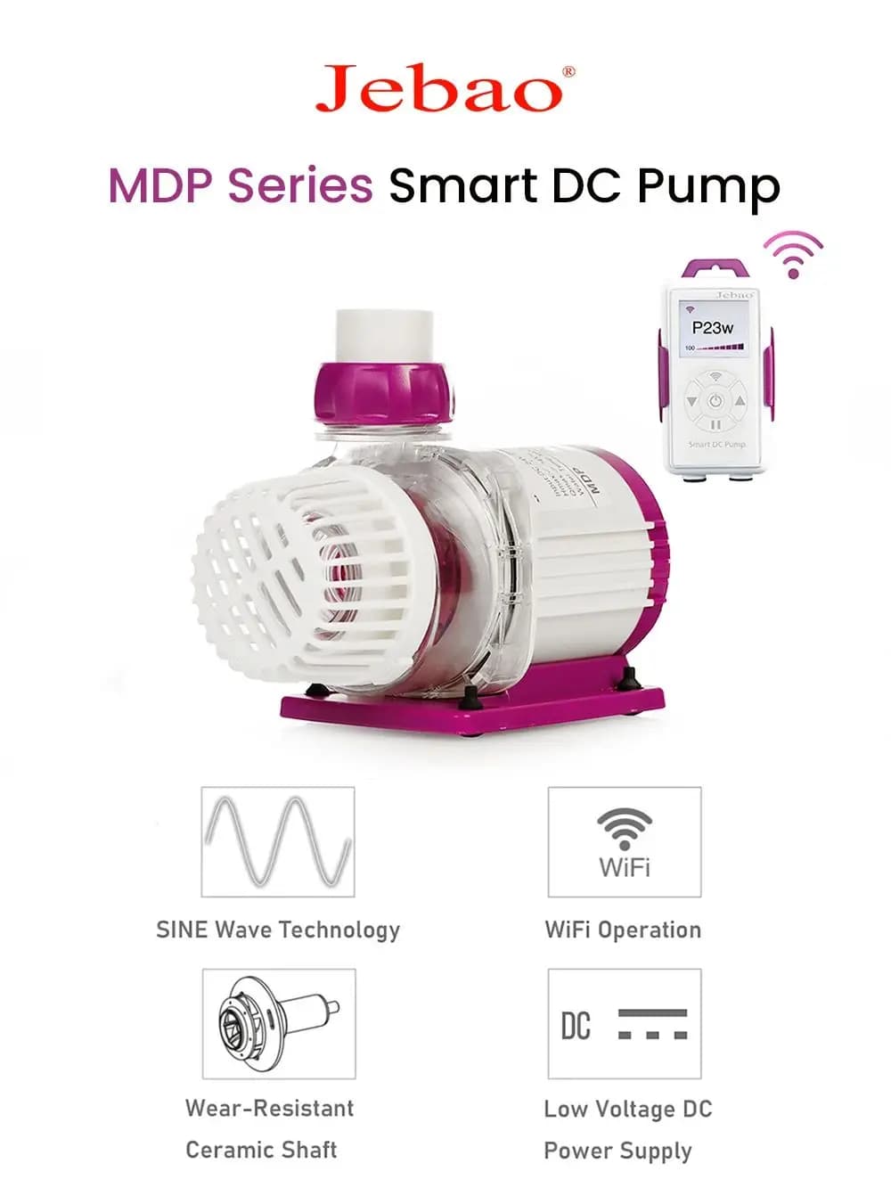 Jebao Jecod MDP Series WiFi App Control Smart DC Aquarium Fish Tank Circulation Return Pump with LCD Display Controller