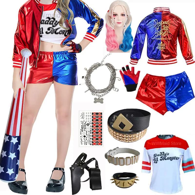 Girls Women Quinns Costume Suicide Harlee Stitched Jacket Shirt Pants Necklace Accessory Monster Cosplay Halloween Costume