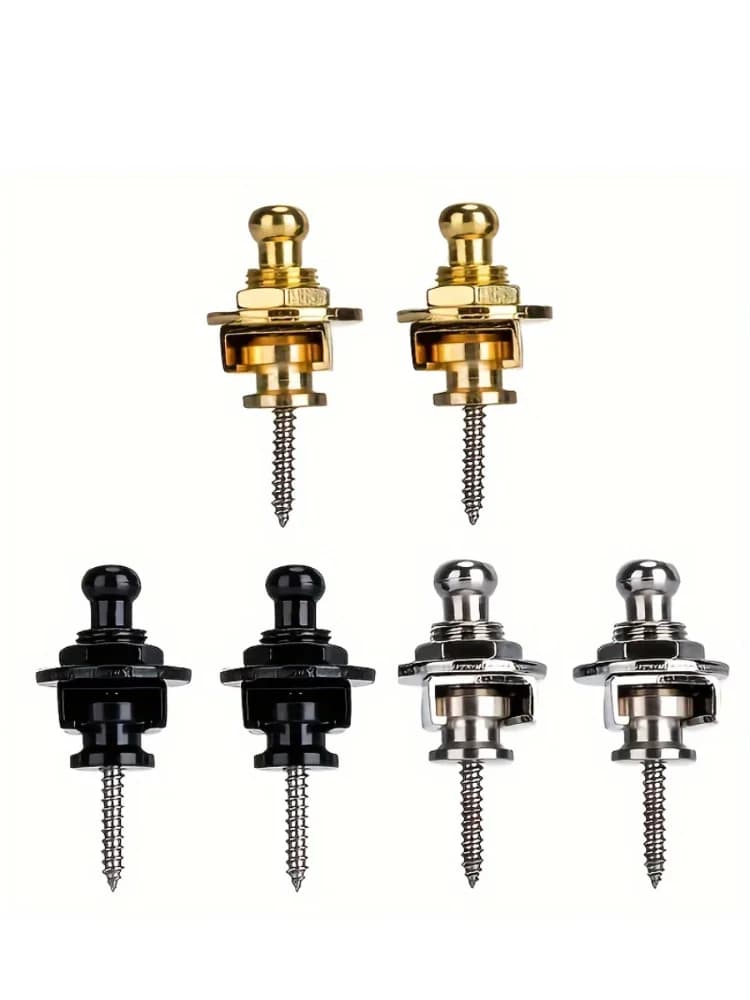 2pcs Premium Alloy Guitar with Lock Strap, Gold and Black, Safe and Stylish for Acoustic Guitar, Electric Guitar and Bass