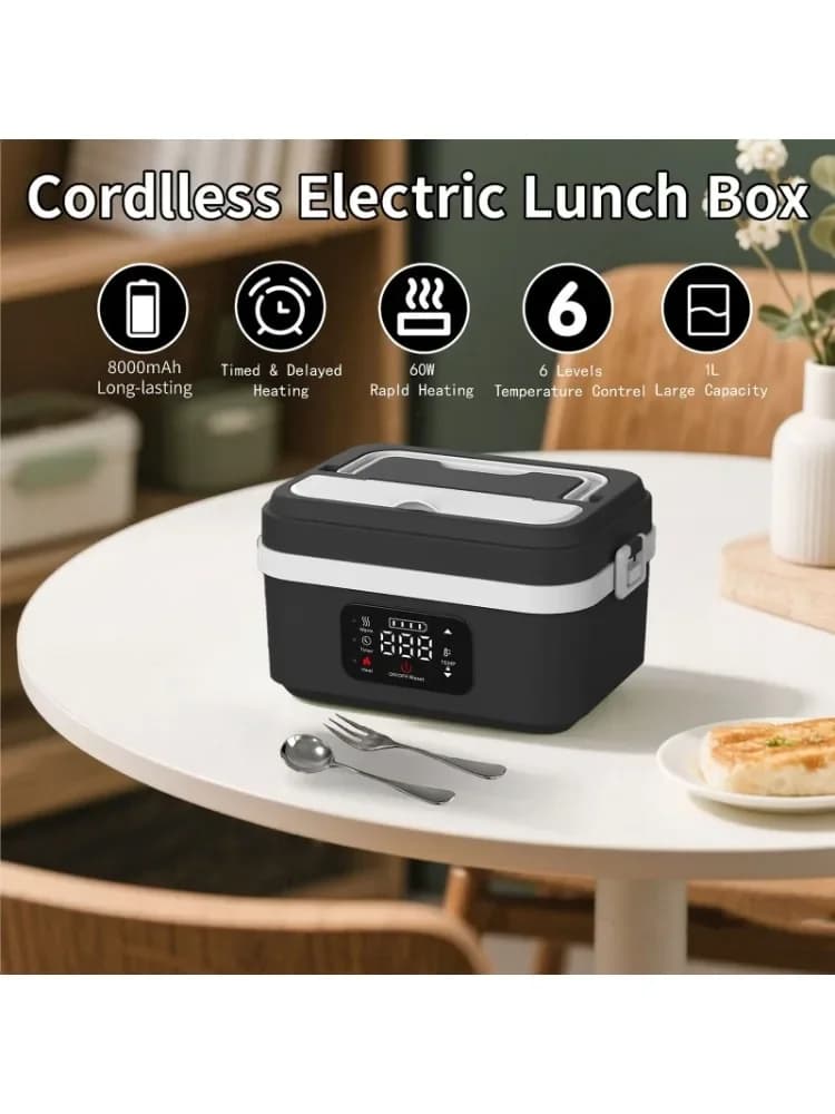 Rechargeable Waterless Electric Lunch Box Portable Heating Food Container Car Steamer Cooker Outdoor Travel Meal Prep