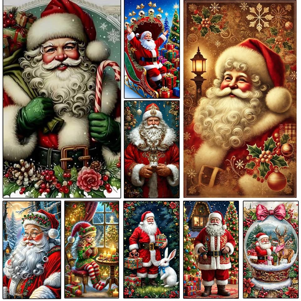 New Christmas Diamond Drawing 5DDIY Cartoon Santa Claus Gift Mosaic Embroidery Rhinestone Home Decoration Picture