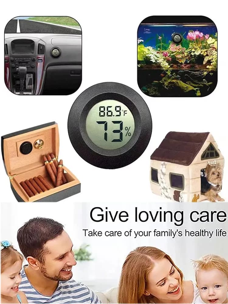 Round Digital LCD Thermometer For Car Indoor Room Cigar Wine Cabinet Digital Temperature Humidity Meter Pet  Acrylic Box