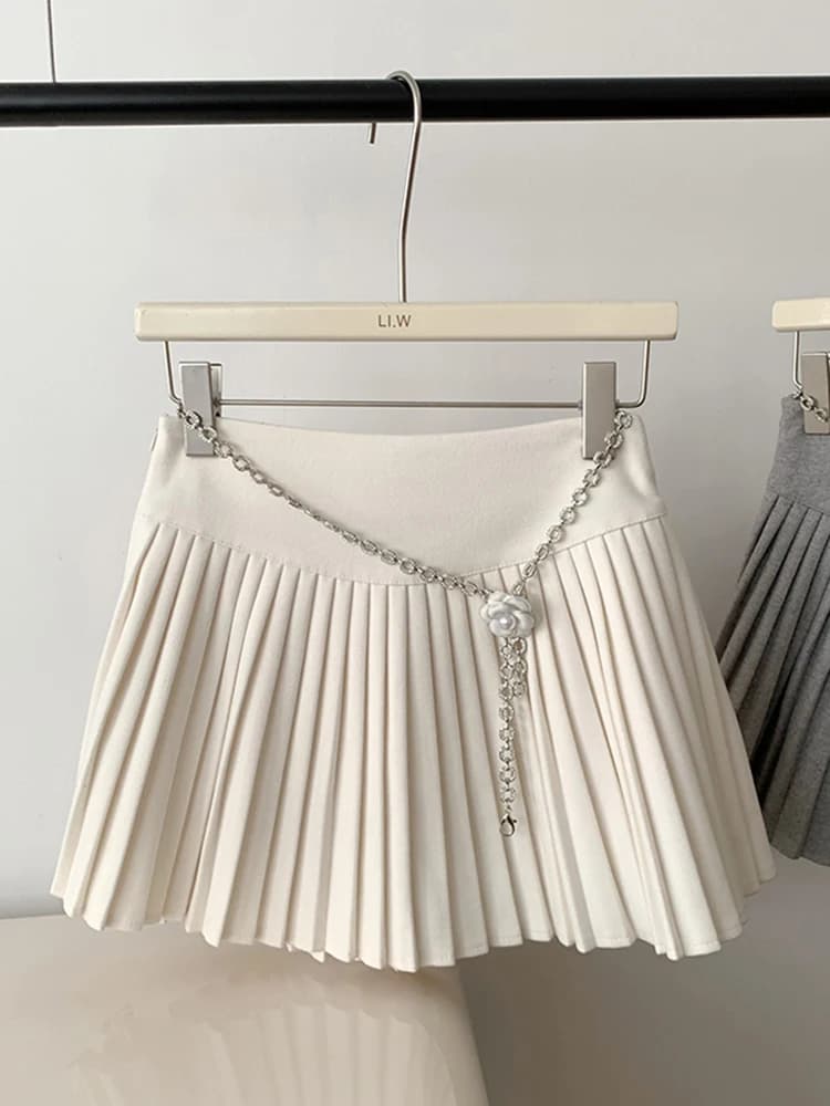 DUOJIHUI Apricot Elegant Pure Color Female Skirts Winter Fashion A-line 3-colors Simple Casual Chic Waist Chain Women Mini Skirt