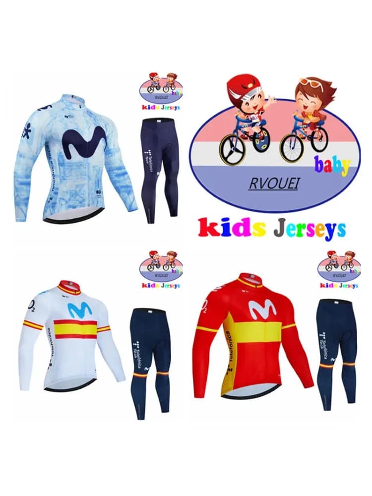 Baby Movistar Cycling Clothing Breathable Children Long Sleeve Jersey Set Breathable Sportswear Kids Bicycle Maillot Ciclismo
