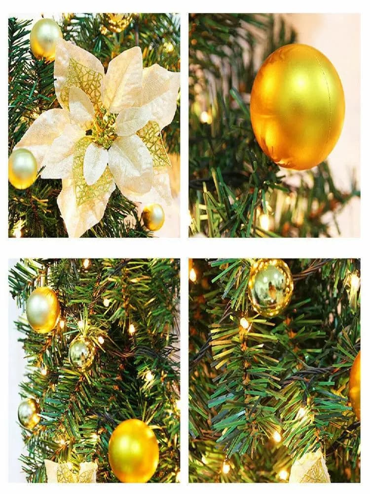 Door Hanging Christmas Garland 2.7M Xmas Balls Christmas Wreath Artificial Flower with LED Lights Xmas Decorations Rattan