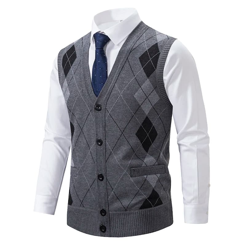 Autumn Winter Men's Sweater Vest Casual Sleeveless Knit Jackets Men Fashion Plaid V-neck Cardigans Man Clothes Knitted Waistcoat
