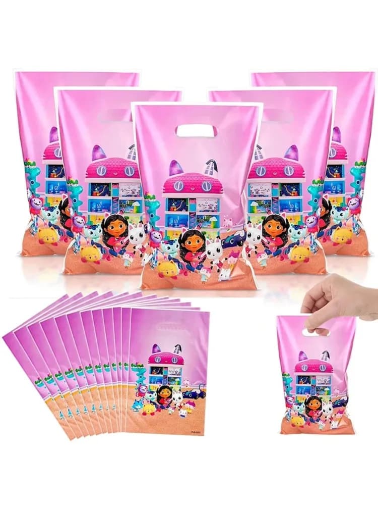 Gabby Dollhouse Birthday Gift Bags Anime Plastic Candy Loot Goodie Bag Candy Bag Baby Shower Supplies Kids Party Gifts