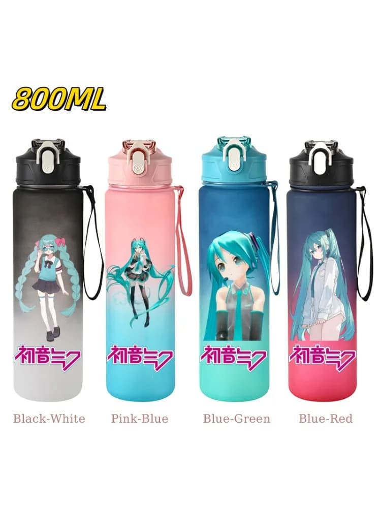 800ML Hatsune Miku Sports Water Bottle Leak Proof Plastic Cup Motivational Portable Water Bottle for Outdoor Sport Fitness