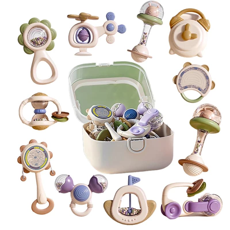 10Pcs Baby Rattles & Teethers Set Infant Toys 6+ Months Teether Grasping Shake Toys Sensory Toy with Soft Textures Newborn Gifts