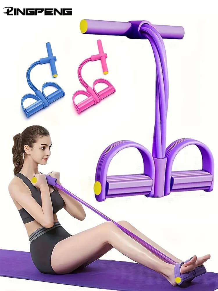 Multi-Functional Four-Tube Pedal Tensioner Yoga Elastic Band Home Fitness Equipment Abdominal Strengthening Tension Rope