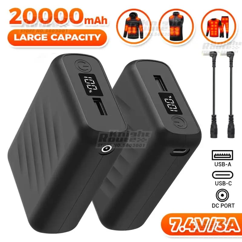 7.4V/3A/20000mAh Power Bank Portable Charger Powerbank Mobile Phone External Battery Fast Charging for Heated Vest Jacket Pants