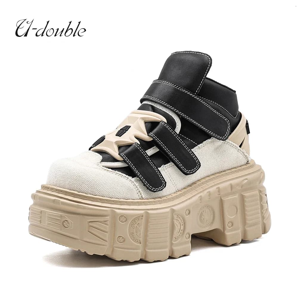 Gothic Ankle Rock Boots 2026 New Punk Style Women Shoes Lace-up Heel Height 6CM Platform Shoes Woman Metal Decor Woman Sneakers