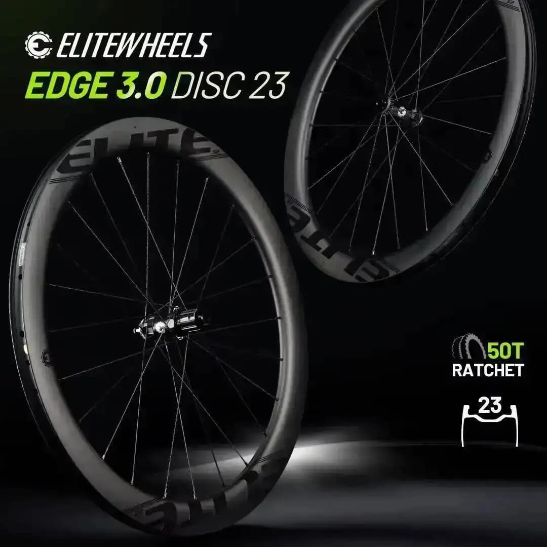 ELITEWHEELS EDGE 3.0 DISC Carbon Wheelset Ratchet System 50T Wing 20 Spoke Center Lock Cruiser Wheelset UD Matte Raw Carbon