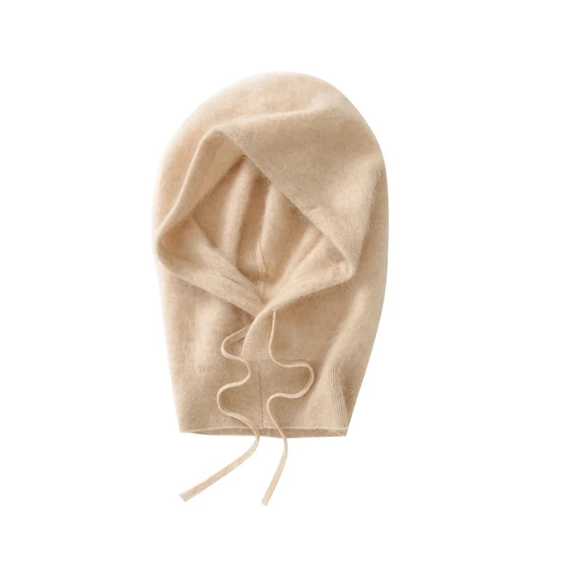 100% Cashmere Knitted Hooded Caps For Women Winter Balaclava Hats Outdoor Warm Drawstring Hats One-Piece Neck Collar Beanies Cap