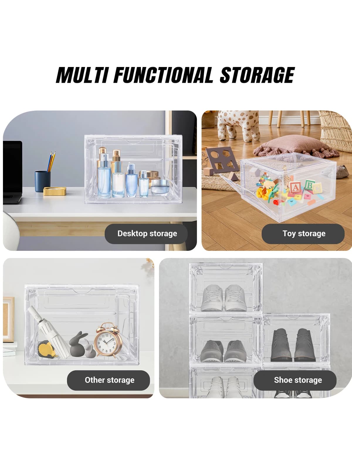 6/9/12pack Transparent Shoes Case, Space-Saving Magnetic Clear Shoe Boxes Stackable Box Shoe Organizer Shoebox with Flip Cover