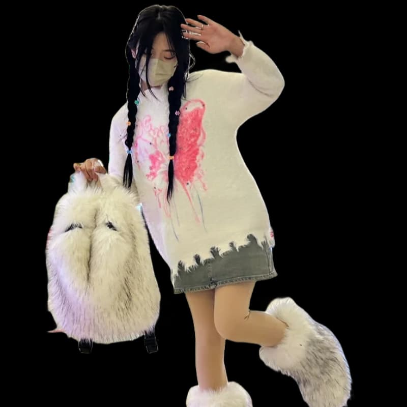 2026 NEW FASHION Y2K Faux Fur FOR Women Backpack Solid Soft Fleece Knapsack Harajuku Style Winter Ladies Bag