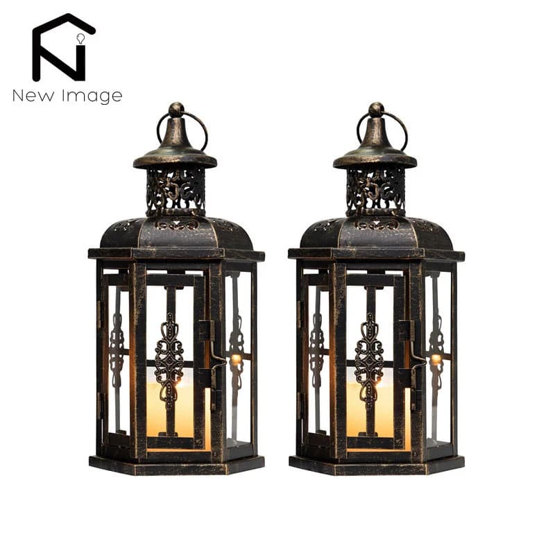 Vintage 10-Inch High Metal Candle Holder Lantern Black Decorative Hanging Bird Cage for Garden And Home Decor