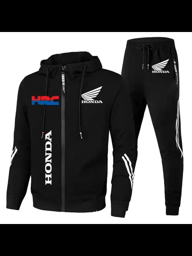 H New Honda Tracksuit Men's Clothing Honda HRC Logo Print Sweat Suits Zip Hoodies+Pants 2 Piece Sets Men Honda HRC Sportswear