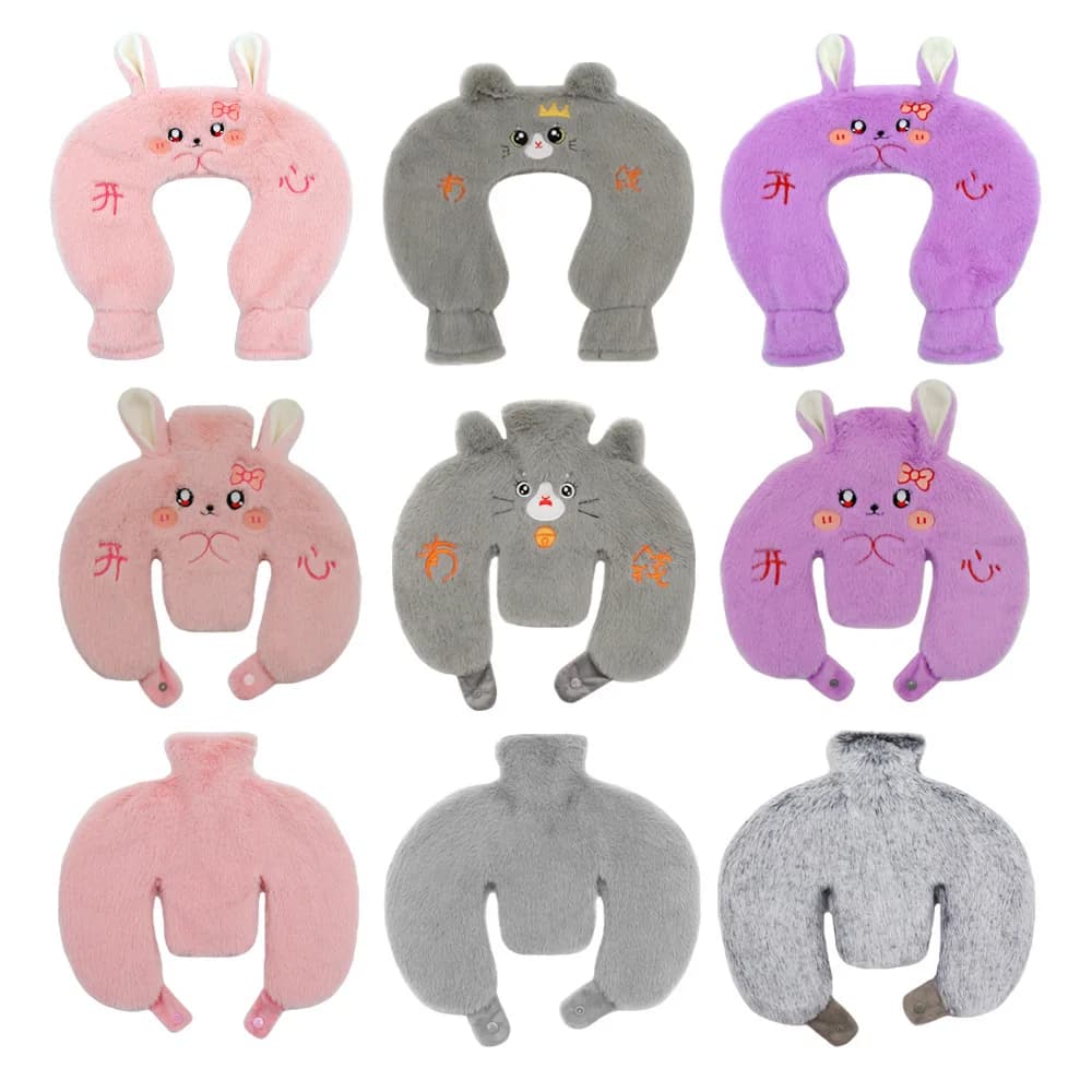 U-shaped Removable Hot Water Bottle Bag With Cloth Cover Set Portable Winter Warm Hot Water Bottle For Neck Shoulder Warmer Gift