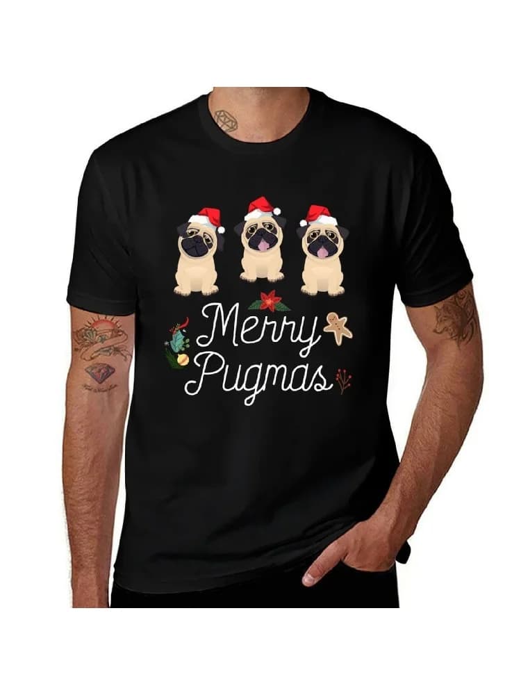 Christmas Pugs Merry Pugmas T-Shirt anime t shirts for man t shirt men 100% cotton luxury brand T-Shirt