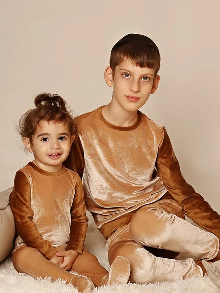 Children Velour and Corduroy Pajamas Set Boys Girl Top and Pants Two Pieces Set Bottom Star Logo Boy Long Sleeves Shirt and Pant