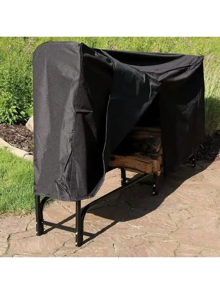 8-Feet Firewood Cover 244*34*100CM Black Firewood Rack Heavy Duty Lumber Log Rack Outdoor Storage Holder Cover
