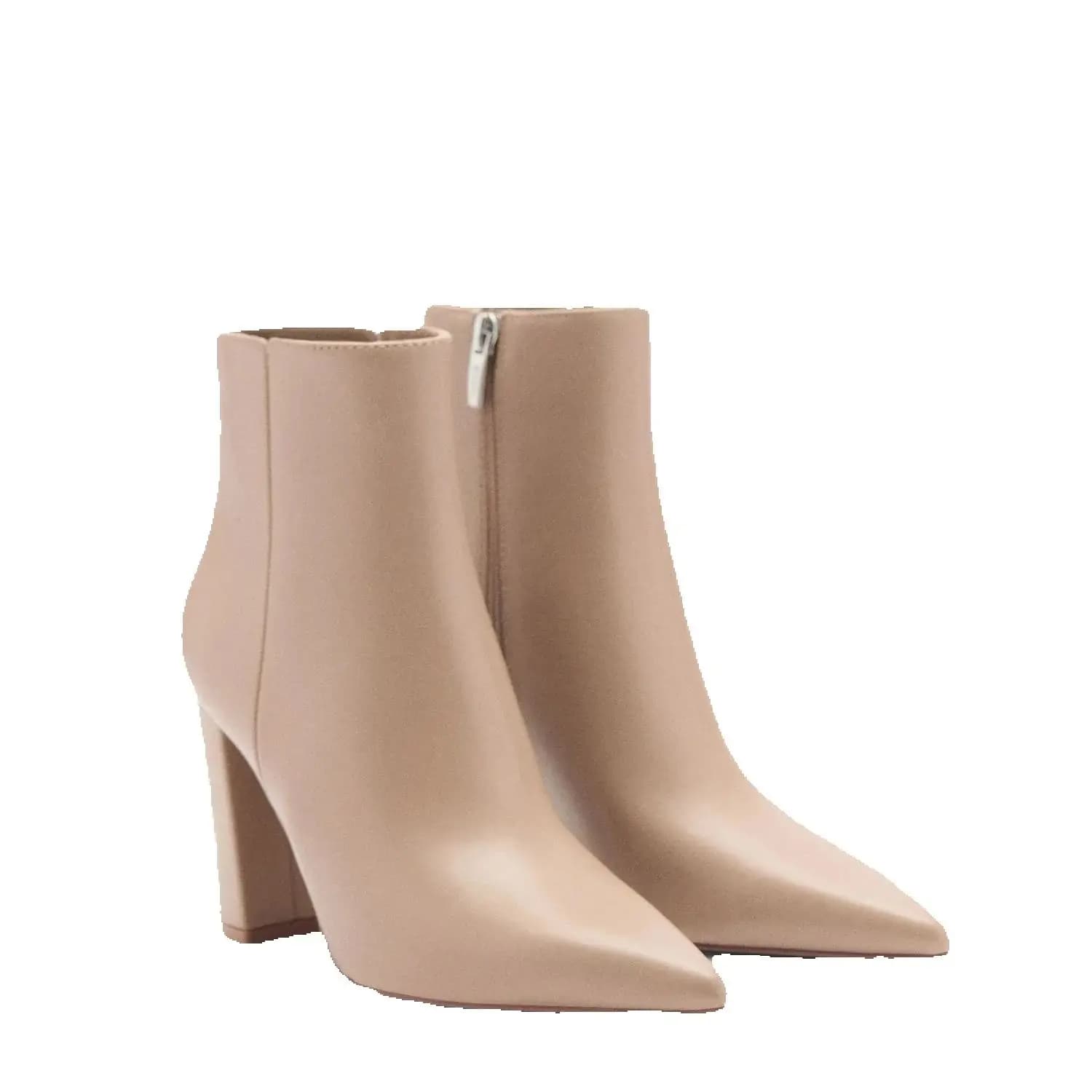 Nude Leather Block Heel Ankle Booties Sexy Pointy Toe Side Zipper Solid Fashion 2025 Summer Spring Women Dress Shoes Square Heel