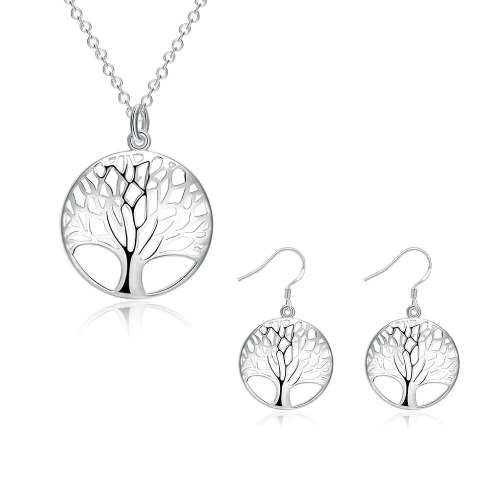 New Popular brands 925 Sterling Silver Fine Round leaves Pendant necklace earrings for woman Jewelry sets Fashion Party wedding