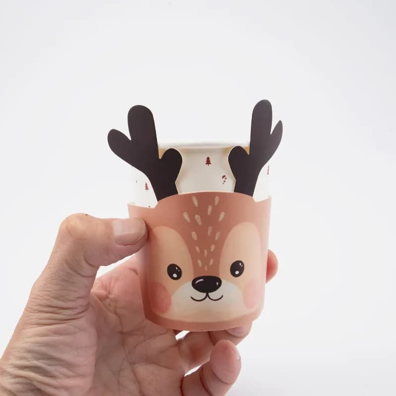 36Pcs Christmas Brown Reindeer Disposable Paper Cups with Sleeves Drinkware for Christmas New Year Winter Birthday Party Supply