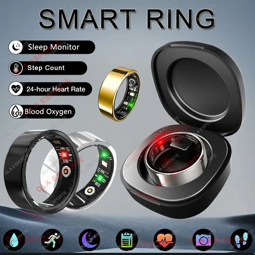 New R09 Smart Ring Men Women with Charging Case,Heart Rate Blood Oxygen,Skin Temperature Monitor,5ATM Waterproof Smartring R11C
