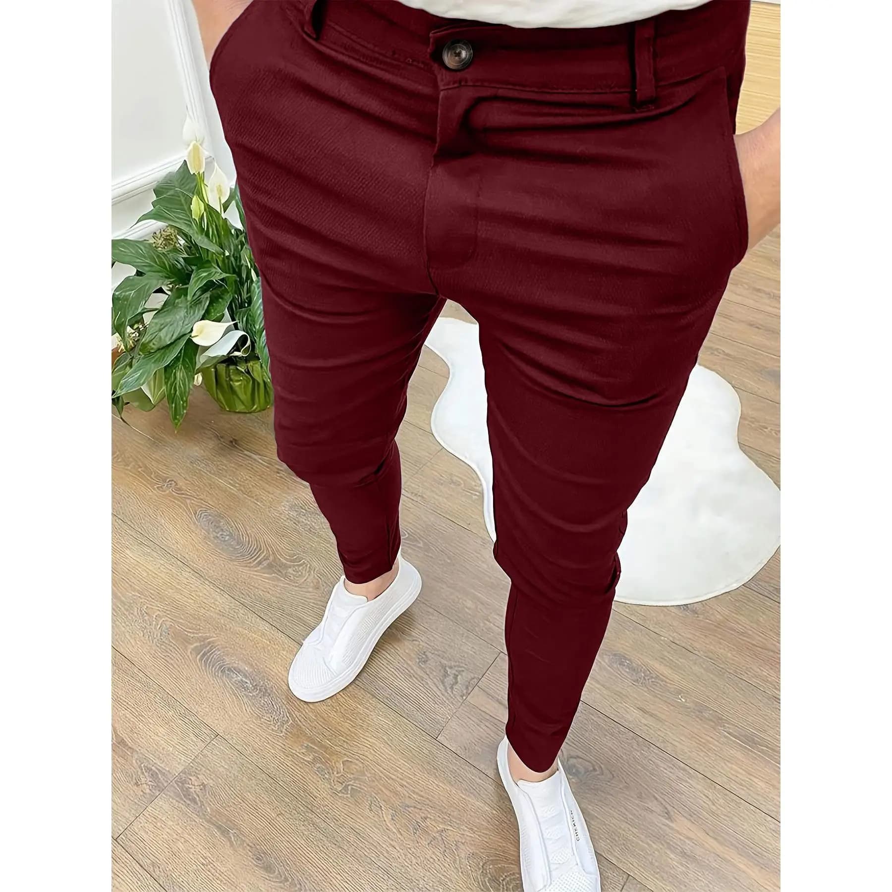 Men's Casual High Stretch Thick Pencil Pants New Solid Color Slim Fit Business Formal Office For Men Daily Wear Cotton Trousers