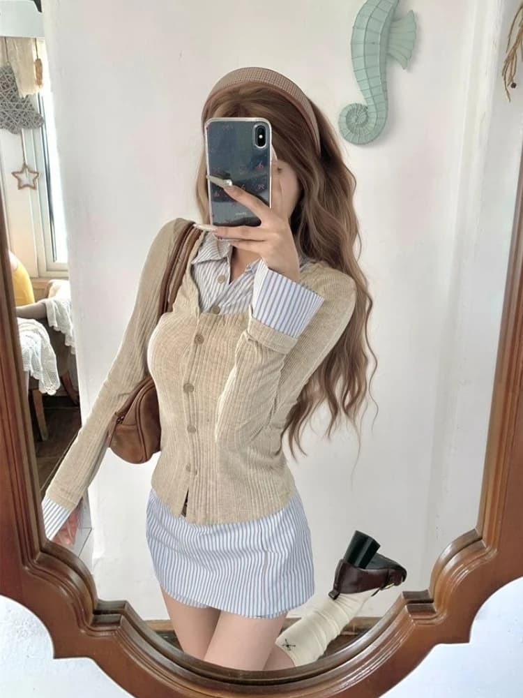 French Vintage Thin Women Casual Sexy Elegant Slim Bodycon Office Lady Y2k Crop Tops Two Piece Set Korean Fashion Autumn Outfits