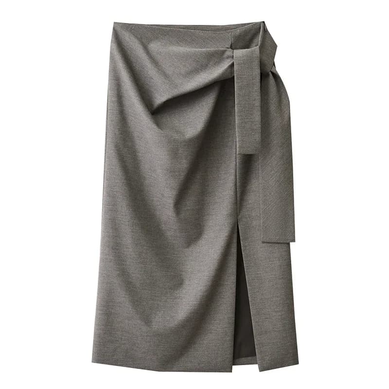 AMII Minimalist 2023 Autumn Skirts For Women New Office Lady Temperament Tie Split Straight A-Line Solid Skirt Female 12342411