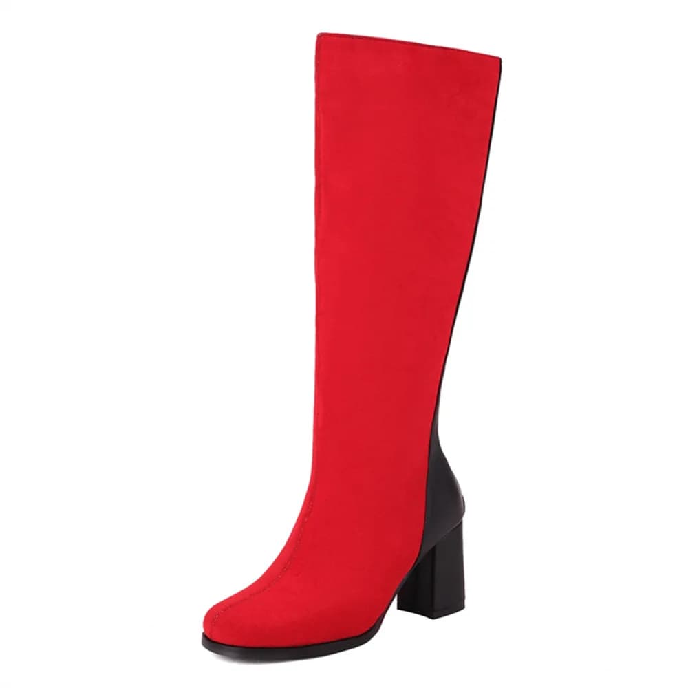 Autumn Winter Knee High Boots Women Black Red Women High Boots Casual High Heels Long Boots Fashion Party Shoes Female 32-43