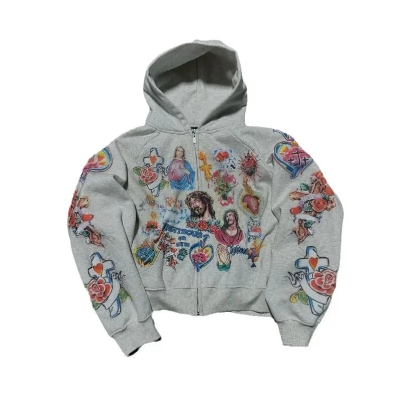 2025 Street Casual Clothing Retro Pattern Printed Hoodie Loose Temperament Men's Hoodie Gothic Rock Fashion Sports Hoodie