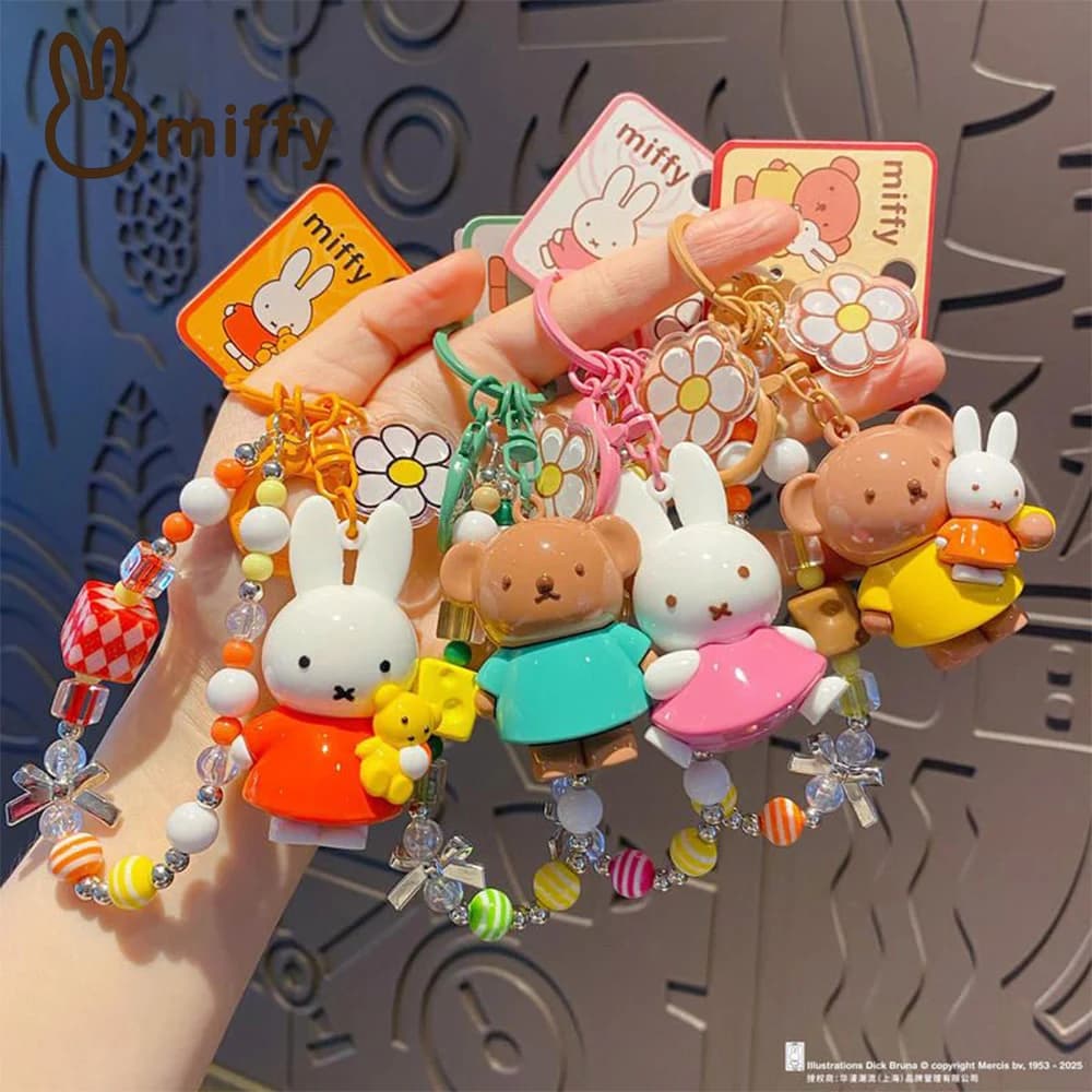 Kawaii Miffy Boris Doll Keychain Pendant Creative DIY Couple Keychain Backpack Ornament Gift for Gril