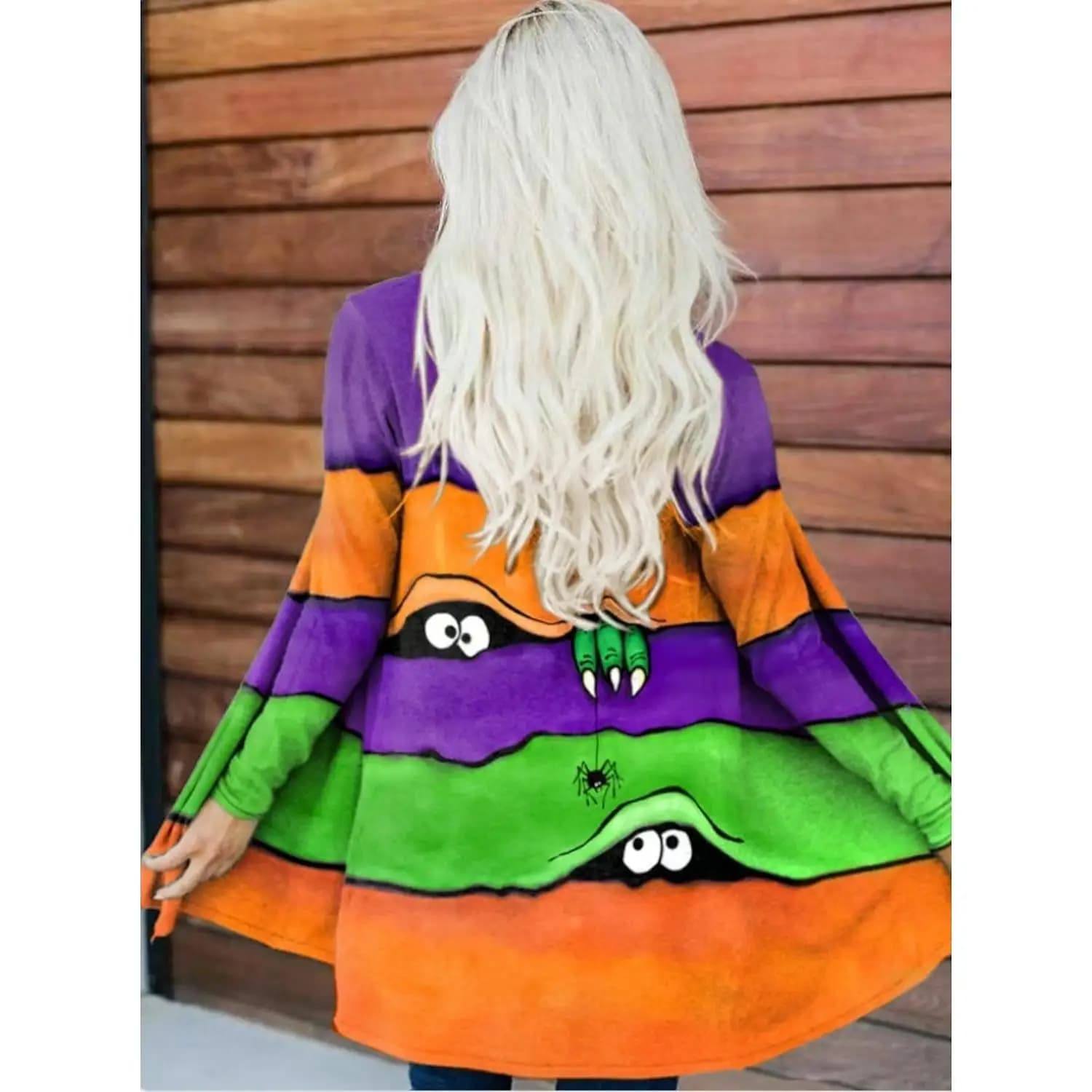 Halloween Women's 3D Print Monster Animal Long Sleeve Cardigan, Polyester Open Front, Lightweight Cover Up,Autumn Casual Coat