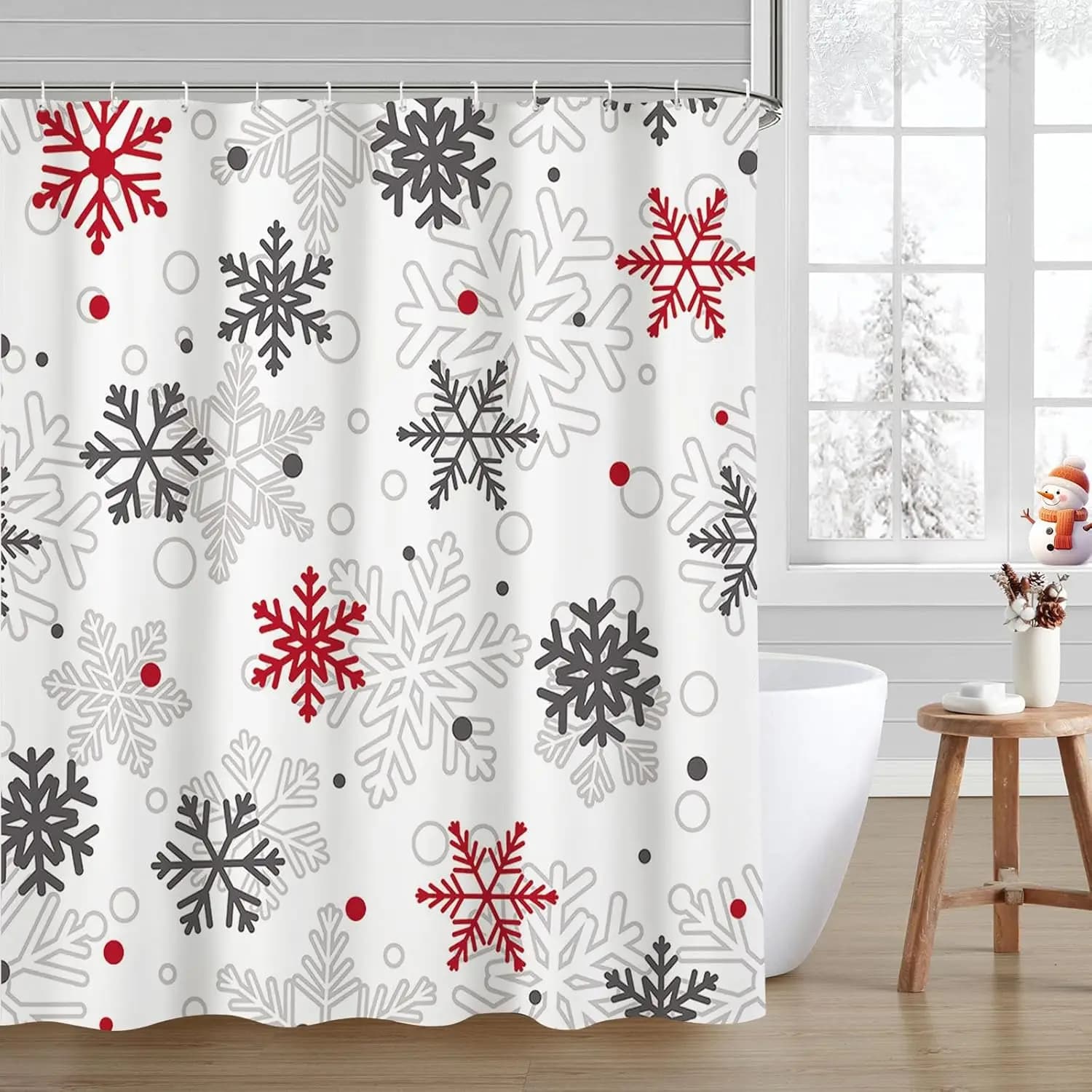Winter Christmas Shower Curtain Bathroom Snowflake Bathroom Decoration Washable Durable Fabric Bathroom Curtain