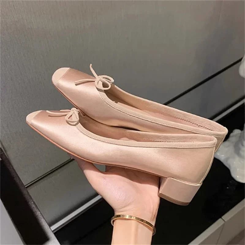 Aneikeh Ballet Flats Breathable Silk Ballerinas Women Summer Autumn Slip on Loafers Square Toe Bowknot Flat Casual Shoes