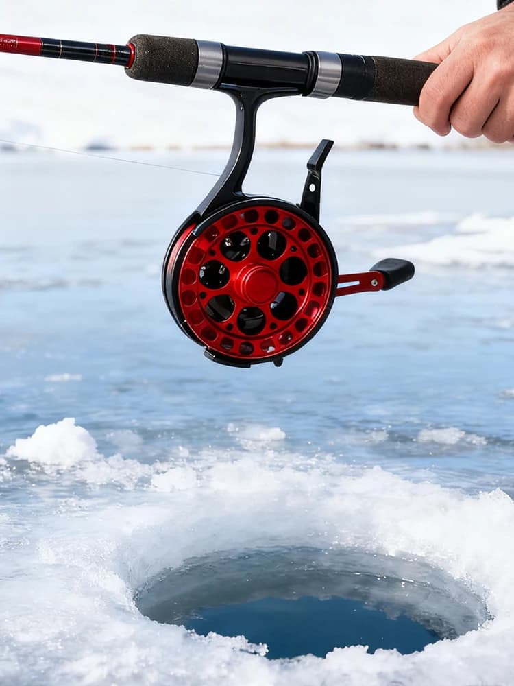 HUIDIAO Inline Ice Fishing Reel with CNC Metal Spool 3.6:1 Ratio Red Raft Reel 3+1BB Smooth Drag for Trout Pike Bass